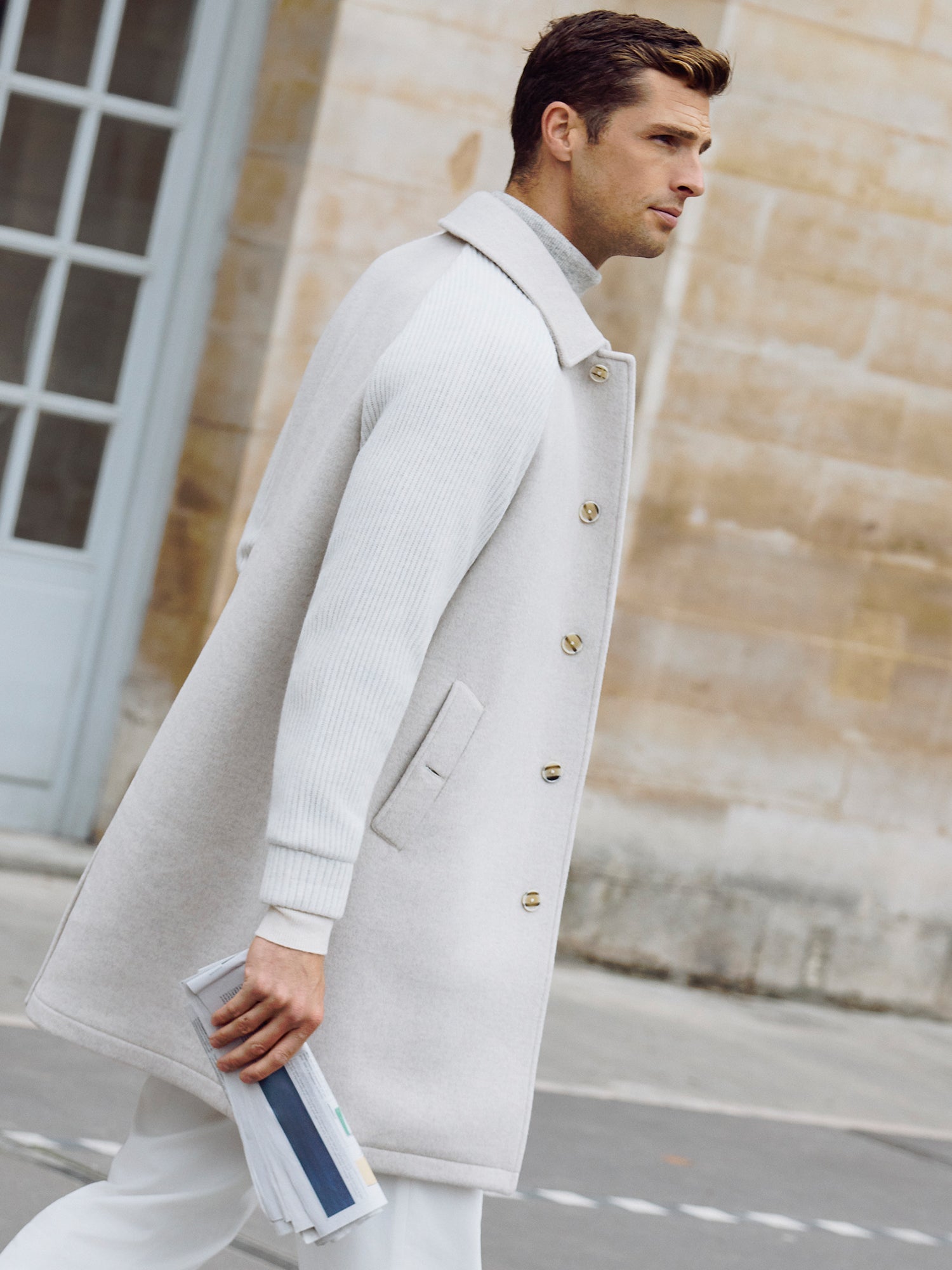 CAPPOTTO OVER CON MANICHE IN MAGLIA BEIGE