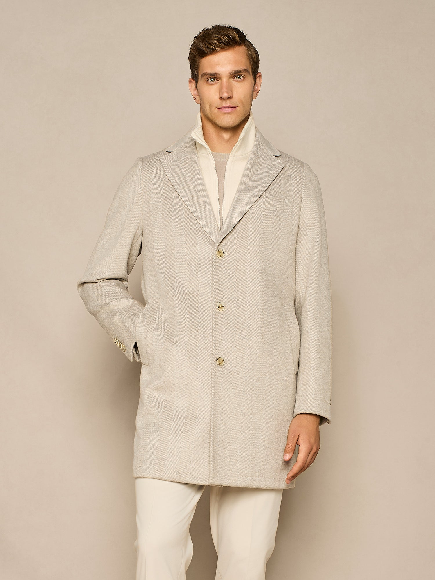 CAPPOTTO MONOPETTO SPINATO BEIGE