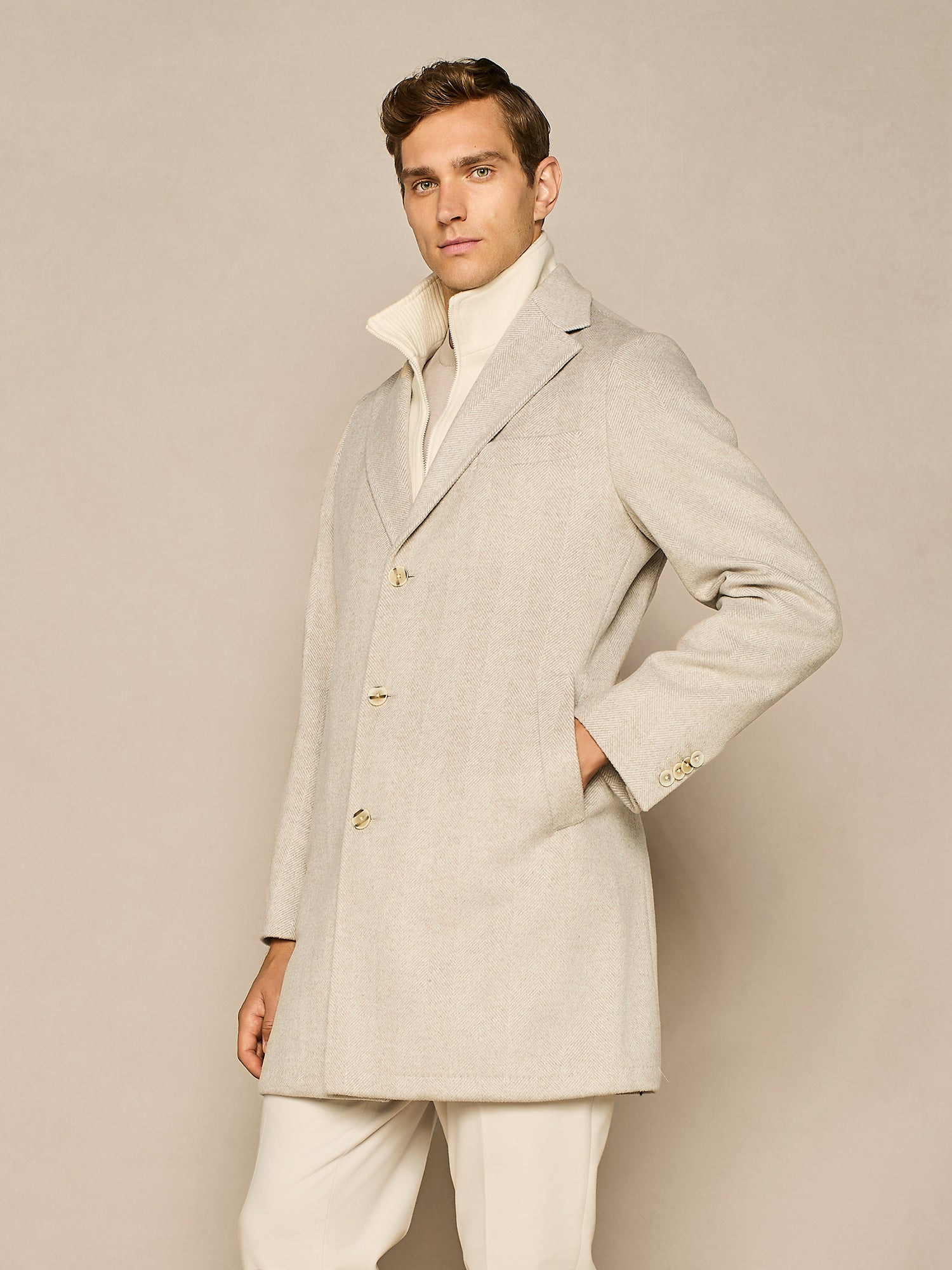 CAPPOTTO MONOPETTO SPINATO BEIGE