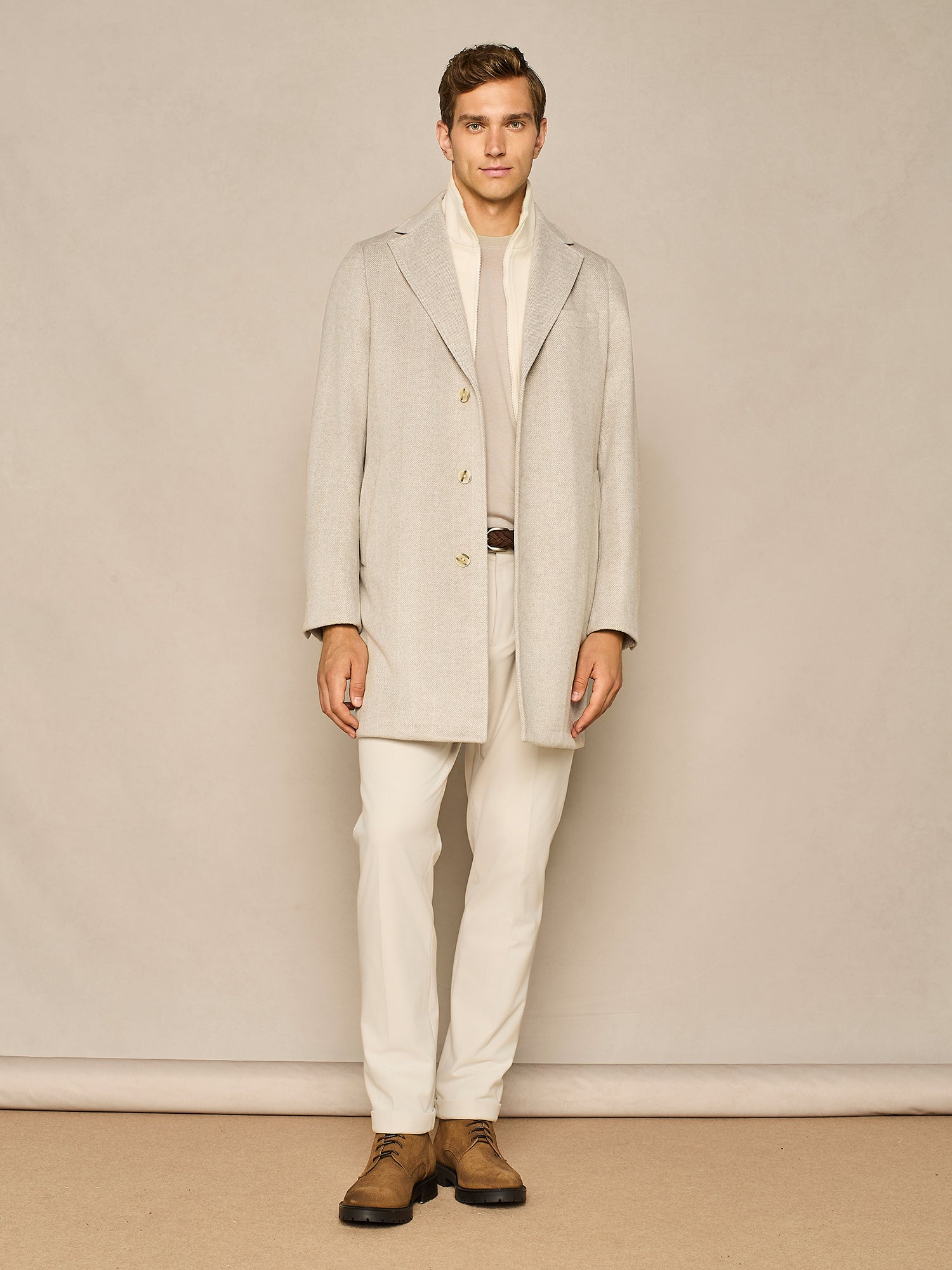 CAPPOTTO MONOPETTO SPINATO BEIGE