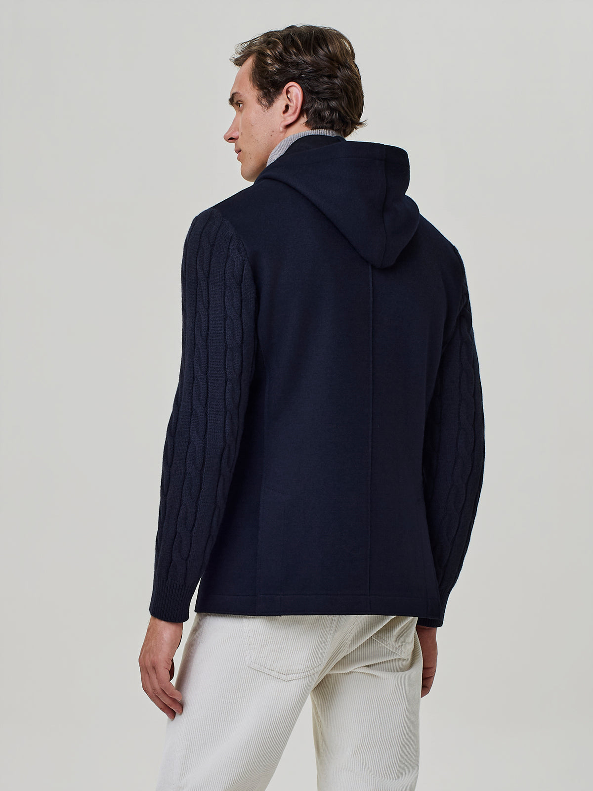 Jersey and Wool Jacket with Detachable Bib and Knit Sleeves Blue