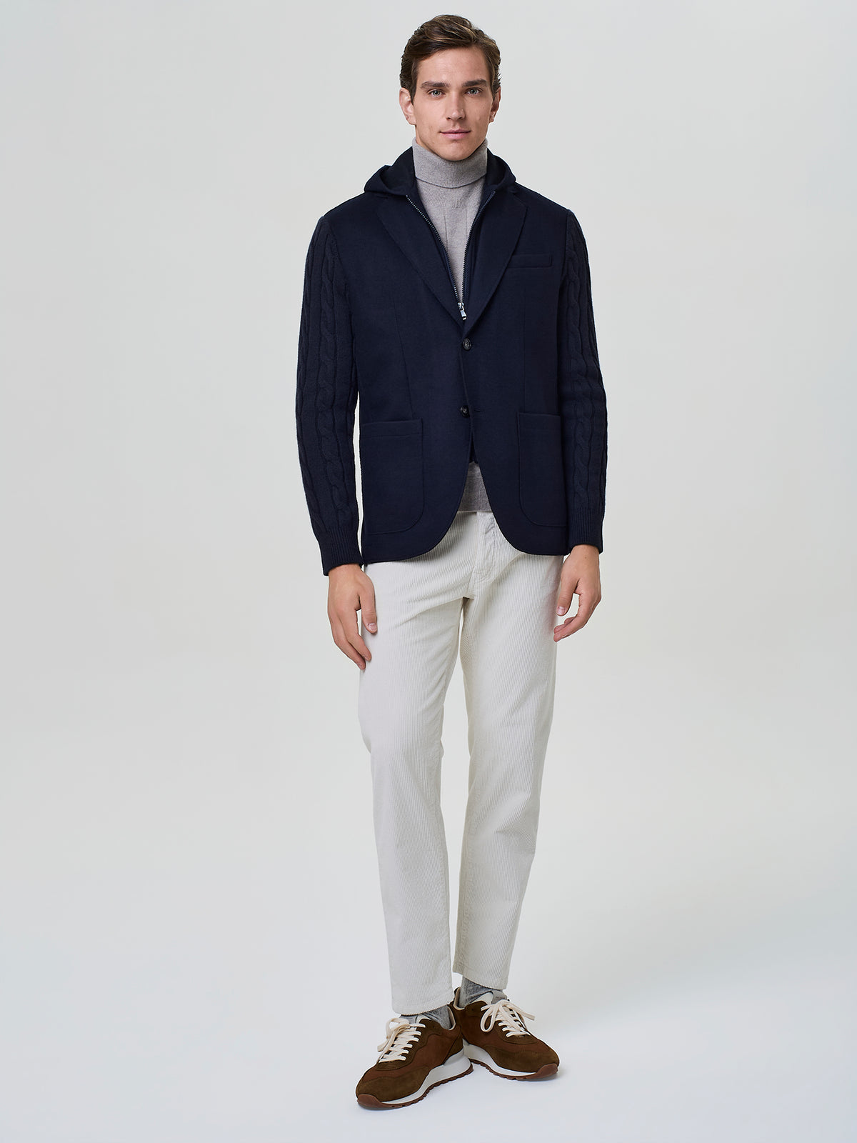 Jersey and Wool Jacket with Detachable Bib and Knit Sleeves Blue