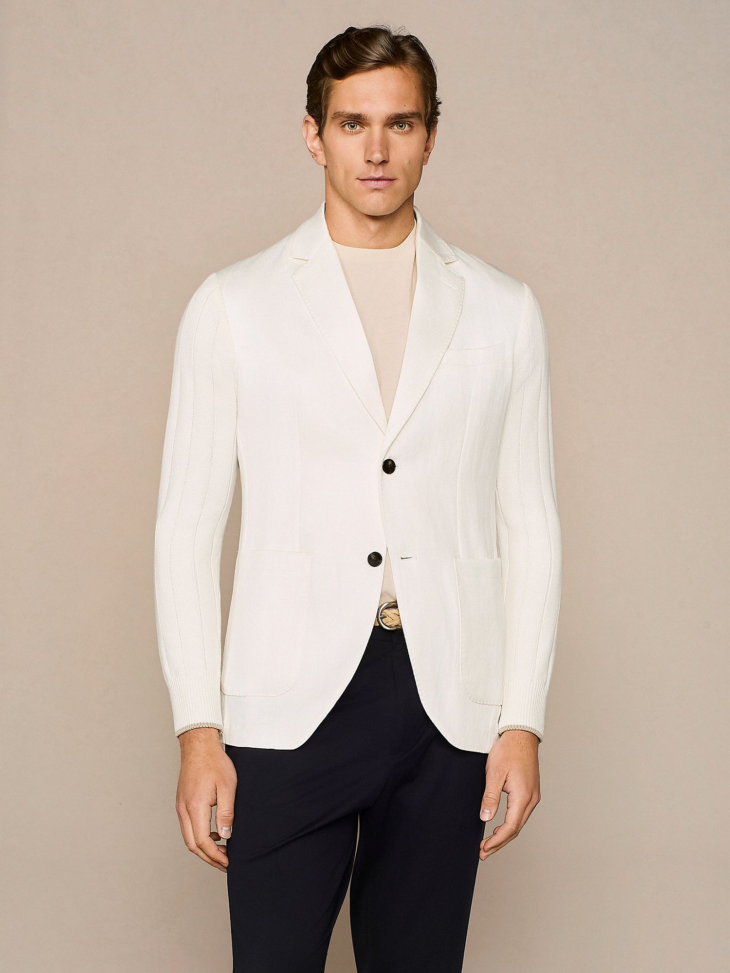OFF WHITE LINEN BLEND JACKET WITH KNITTED SLEEVES