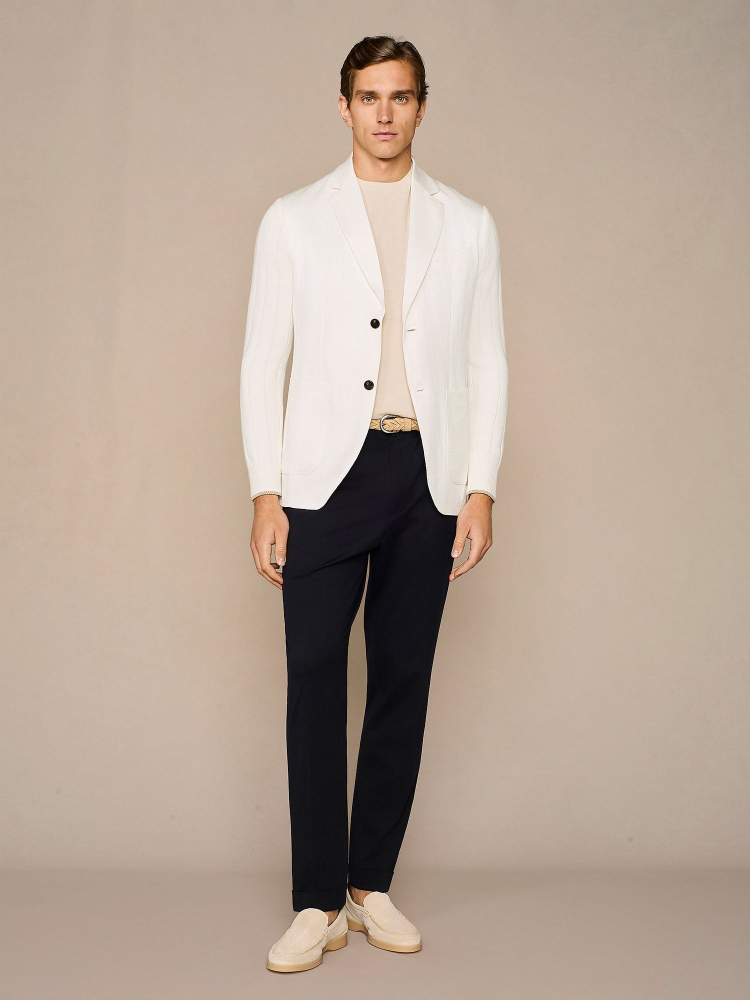 OFF WHITE LINEN BLEND JACKET WITH KNITTED SLEEVES