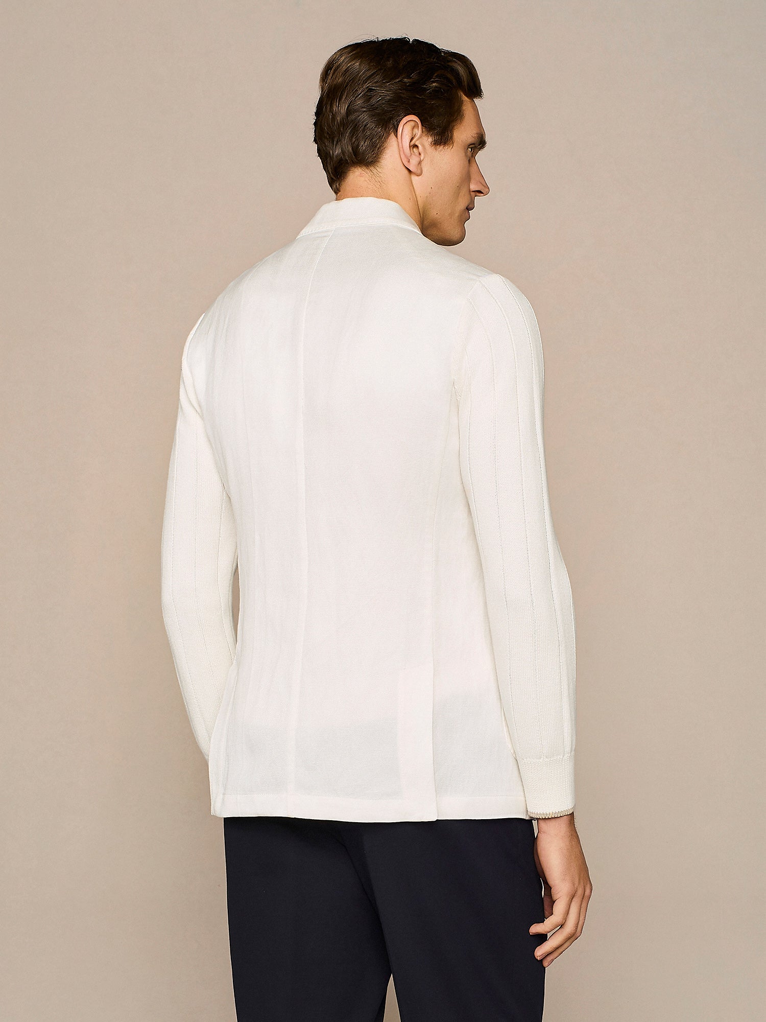 OFF WHITE LINEN BLEND JACKET WITH KNITTED SLEEVES