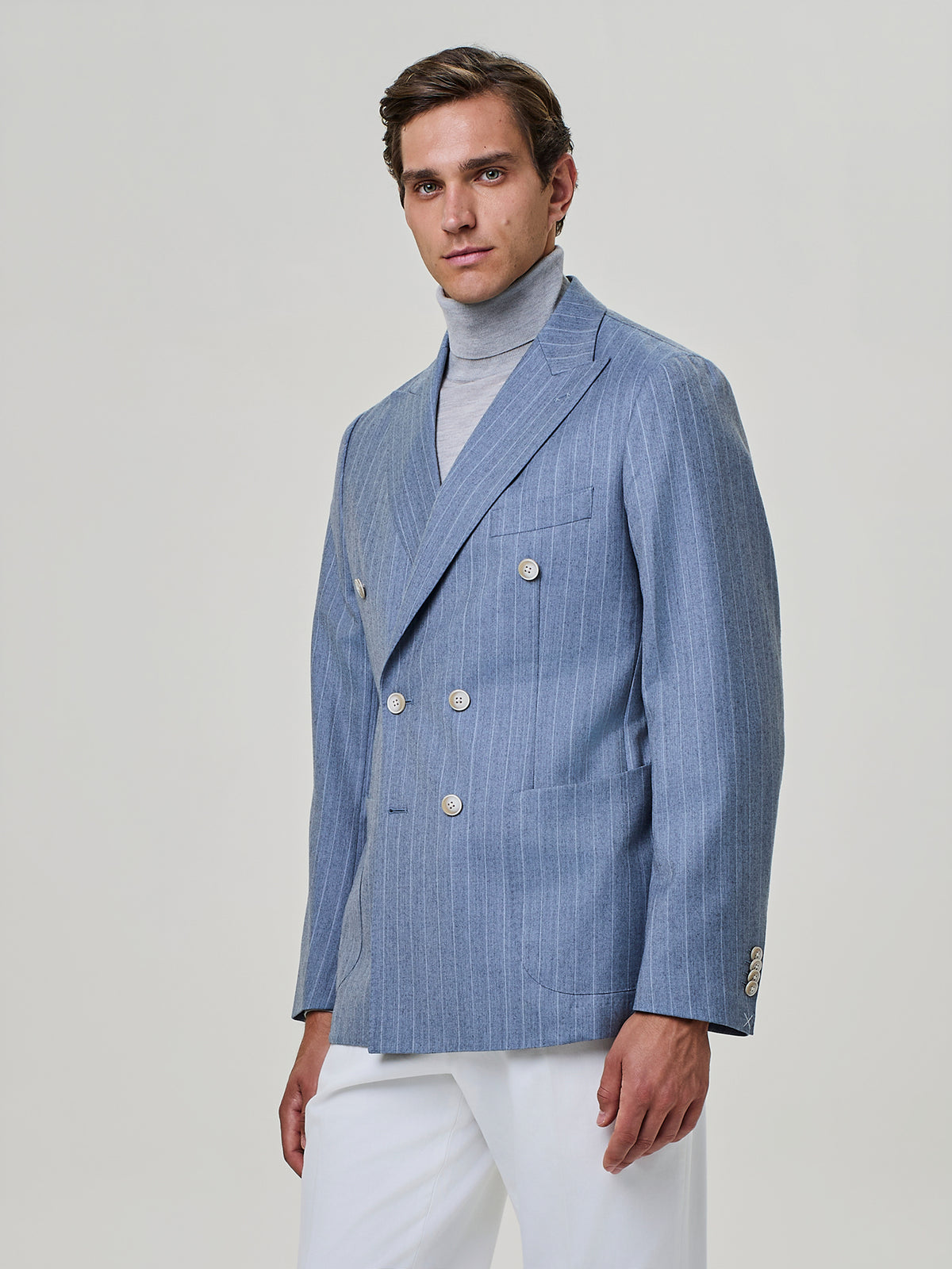 Dusty blue wool blend pinstriped blazer