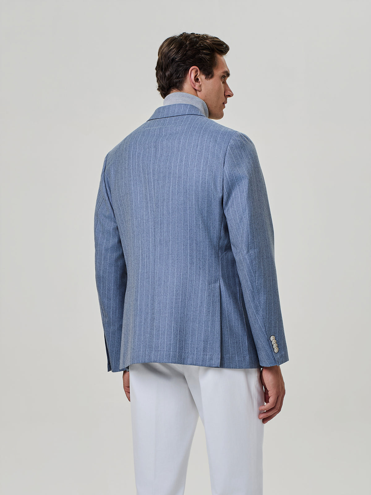 Dusty blue wool blend pinstriped blazer