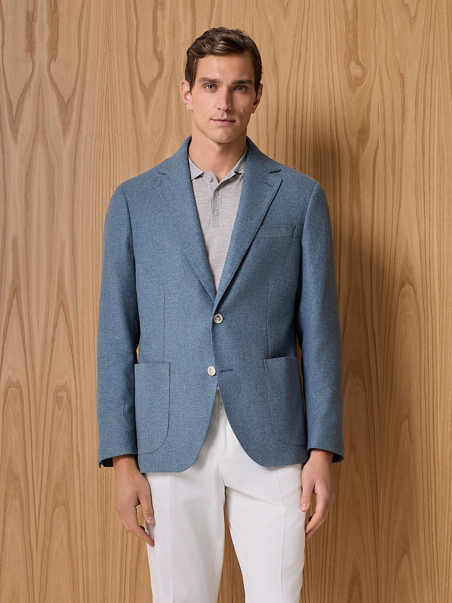 Unlined single breasted jacket in linen blend fabric