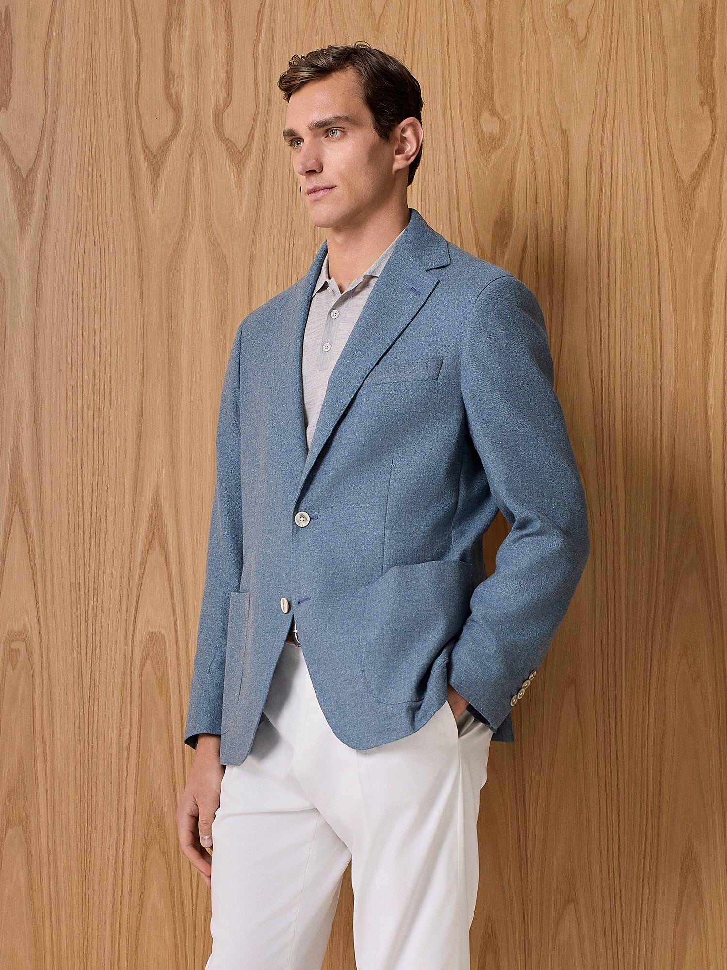 Unlined single breasted jacket in linen blend fabric