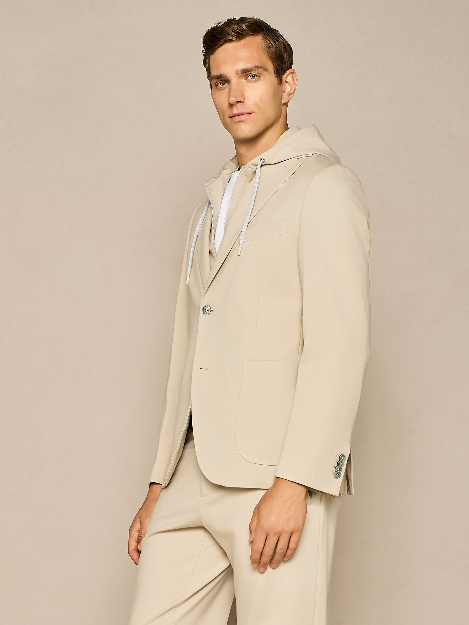 GIACCA SFODERATA CON PETTORINA IN JERSEY BEIGE
