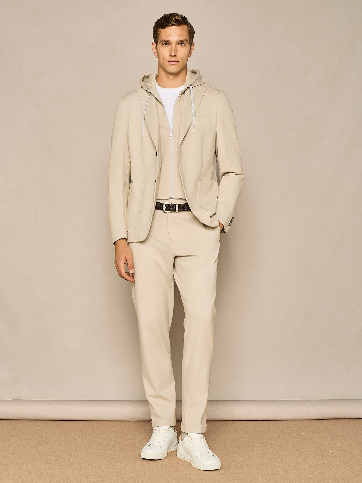 GIACCA SFODERATA CON PETTORINA IN JERSEY BEIGE