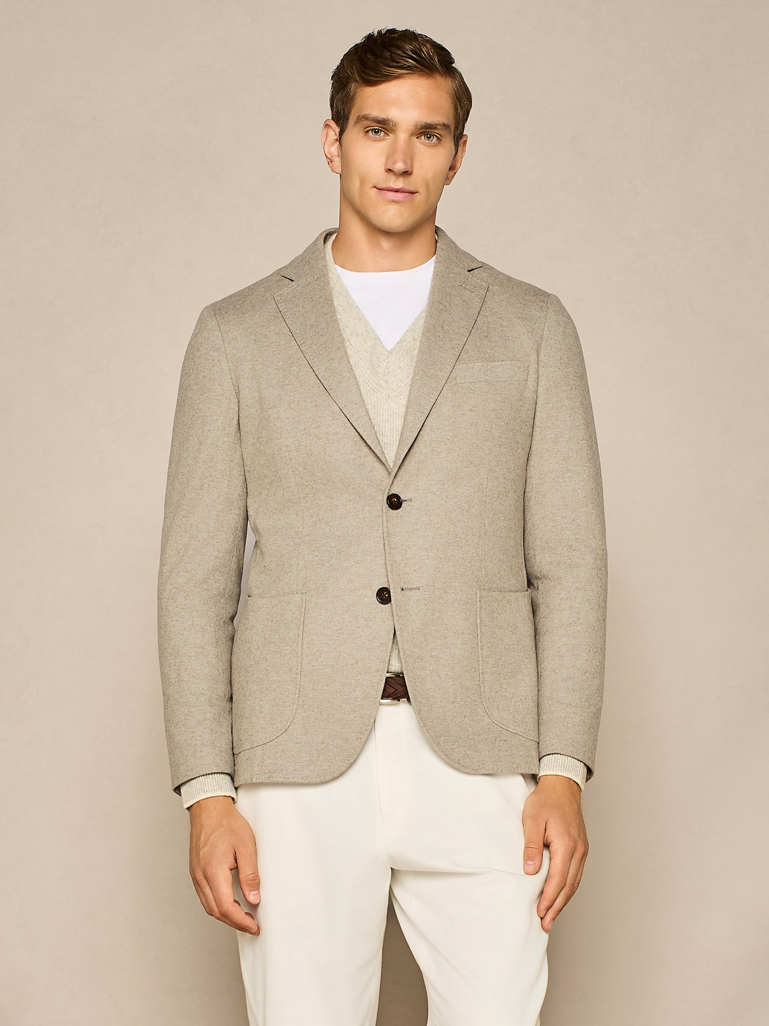 TAUPE KNITTED JERSEY UNLINED JACKET