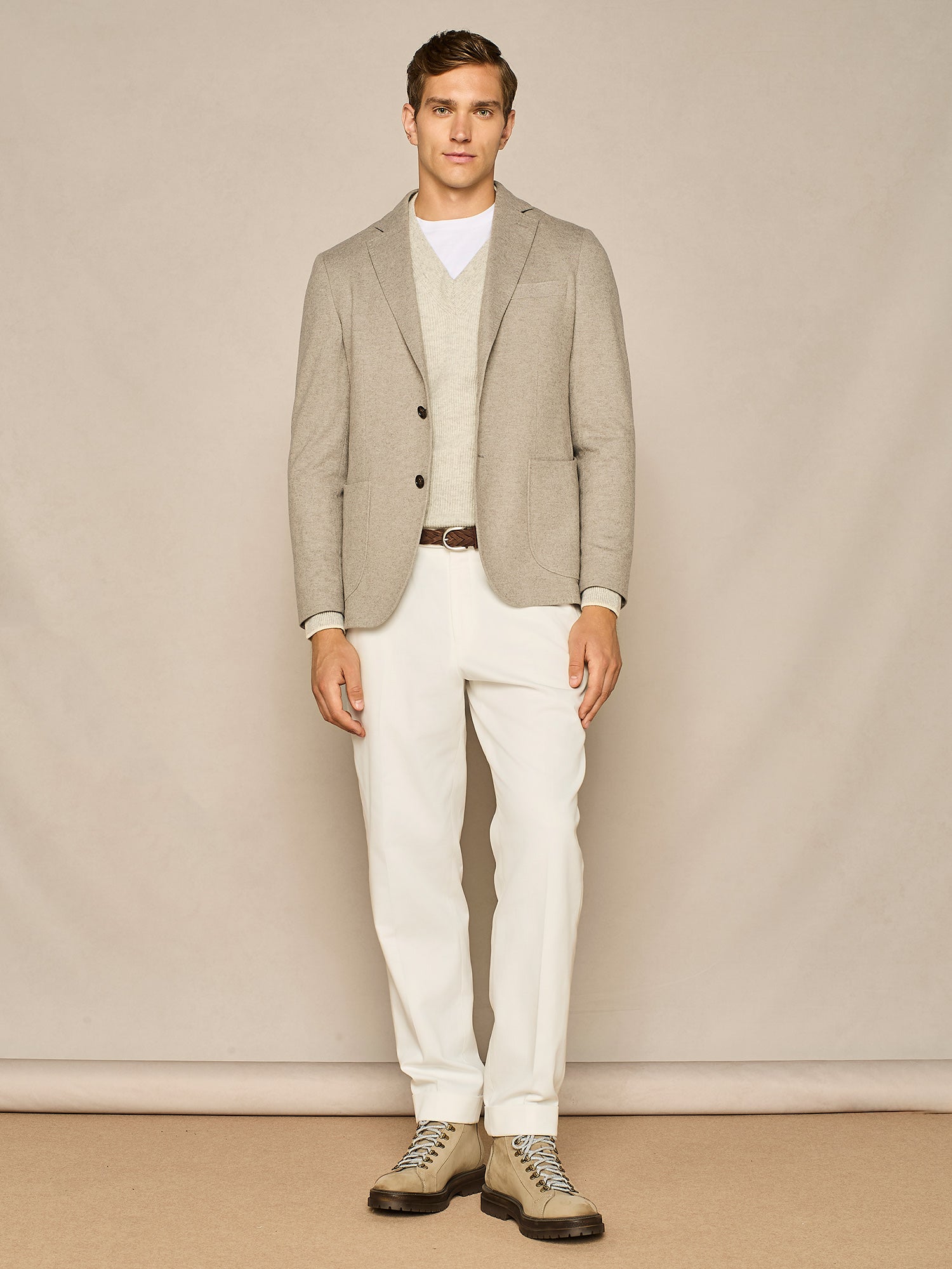 TAUPE KNITTED JERSEY UNLINED JACKET