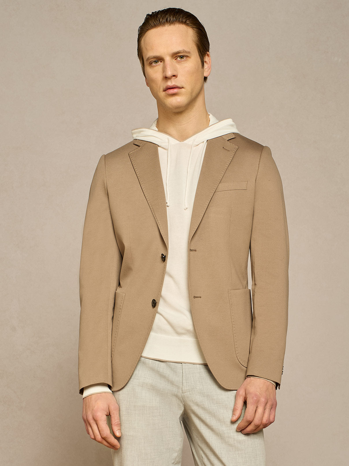 Light taupe cotton piquet single breasted jacket