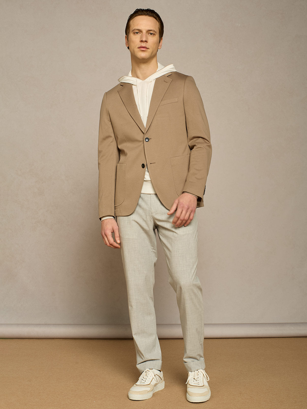 Light taupe cotton piquet single breasted jacket