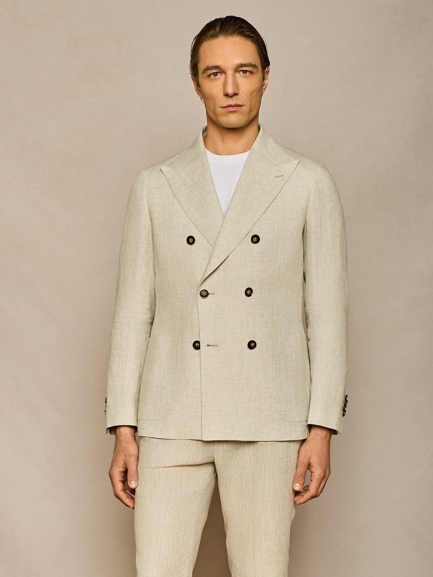 LIGHT GREY PURE LINEN DOUBLE BREASTED JACKET