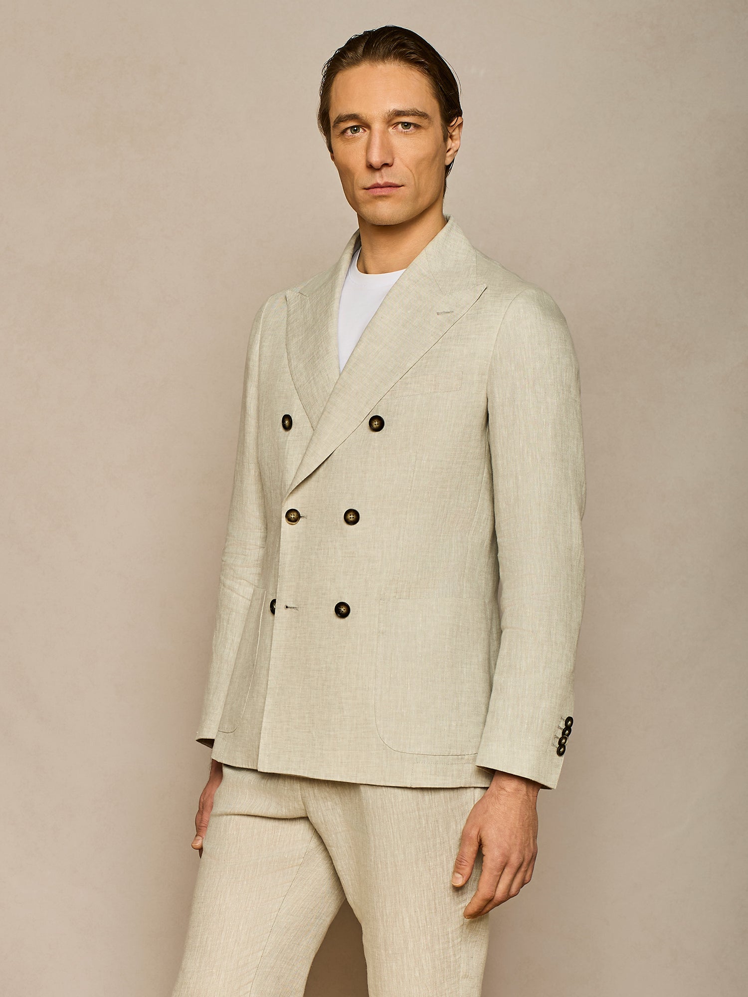 LIGHT GREY PURE LINEN DOUBLE BREASTED JACKET