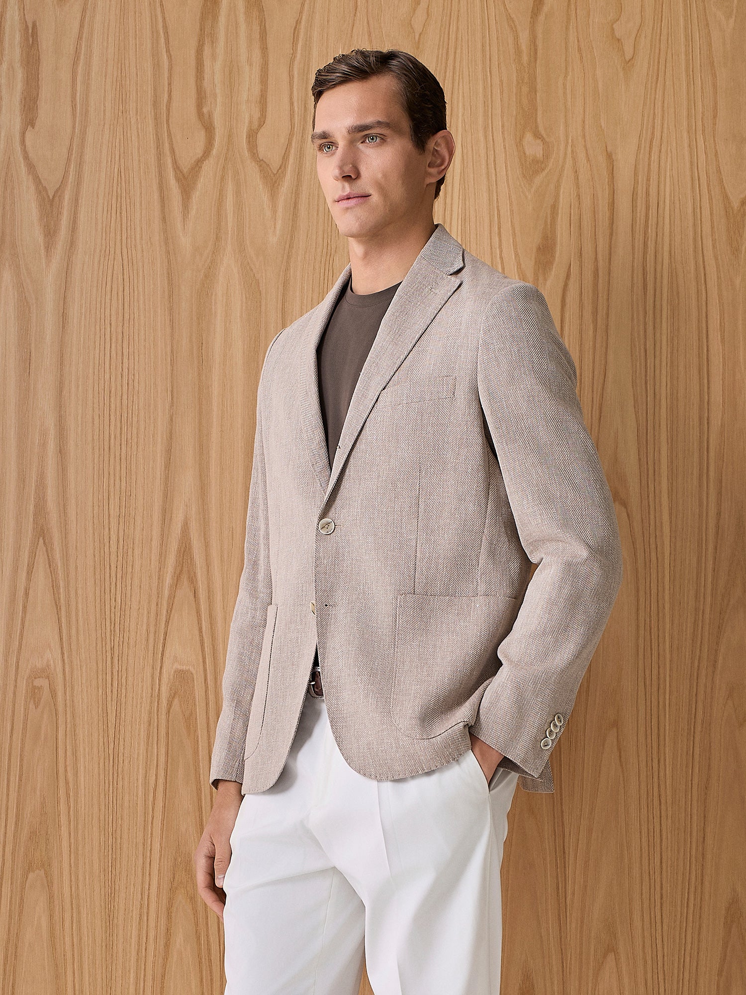 Giacca misto lino spina beige