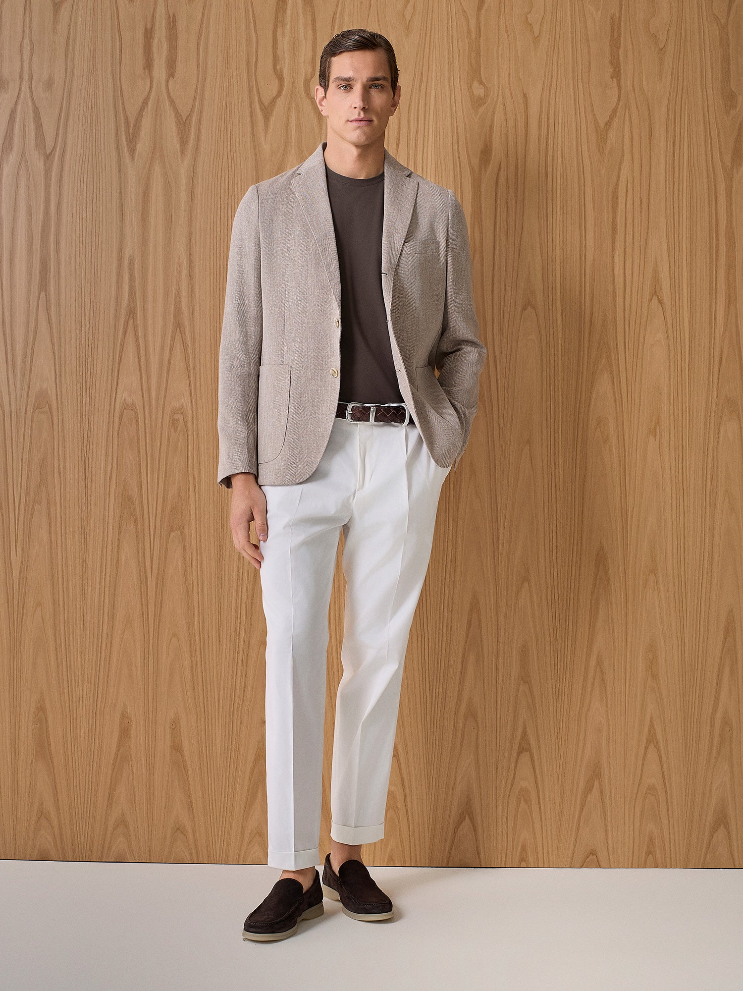 Giacca misto lino spina beige