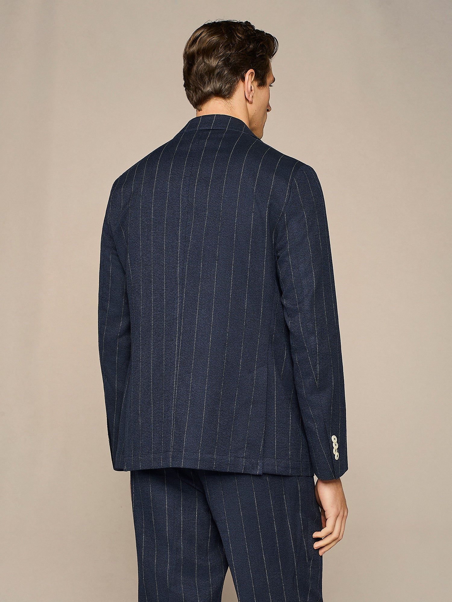 NAVY LINEN BLEND PINSTRIPED JACKET