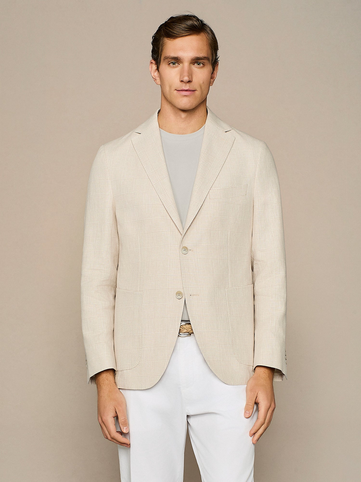 Giacca misto lino galles beige