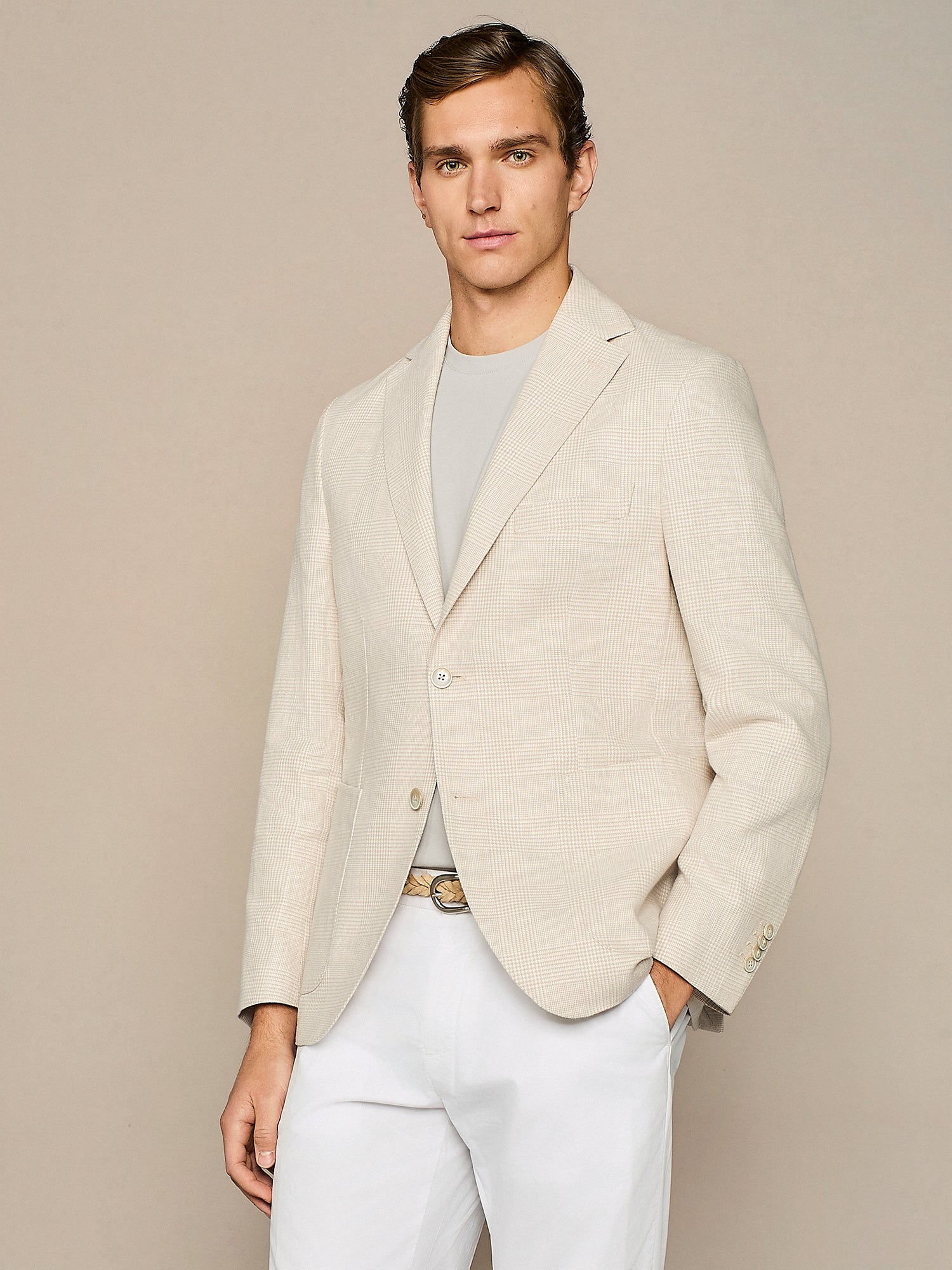 Giacca misto lino galles beige