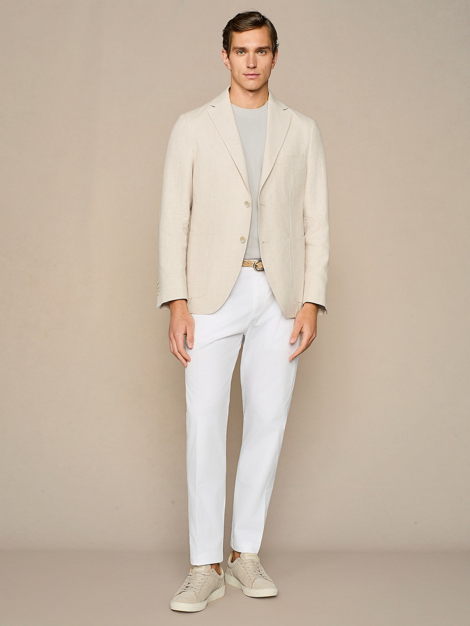 Giacca misto lino galles beige