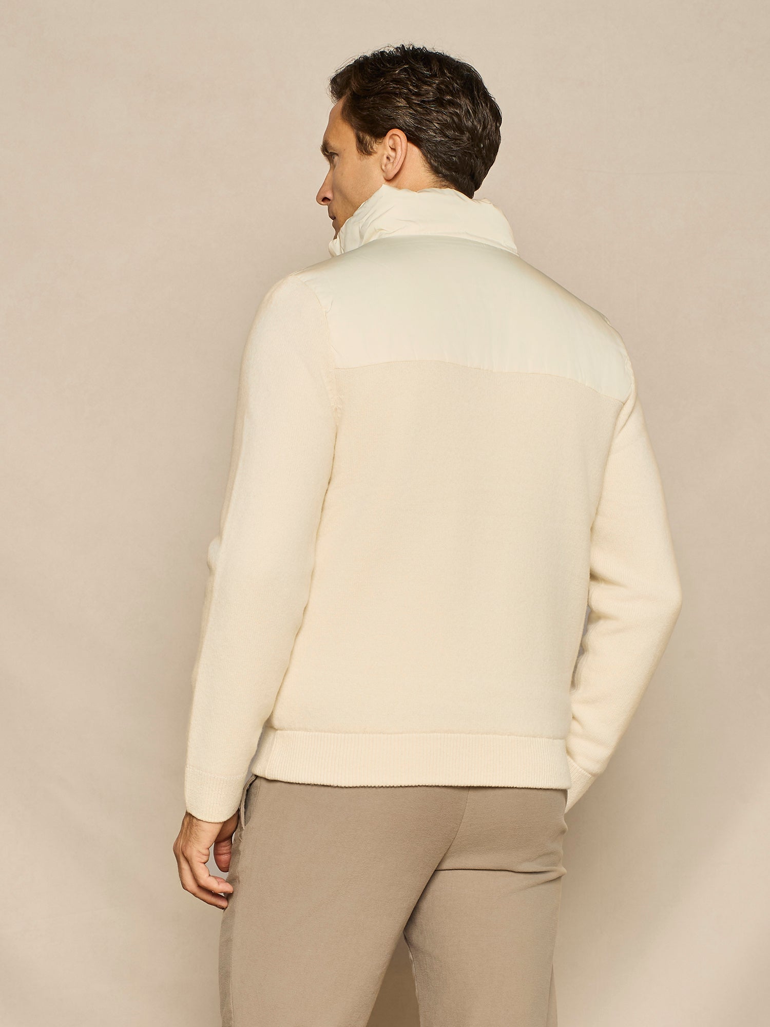 OFF WHITE PADDED JACKET NYLON AND PURE WOOL KNITTED