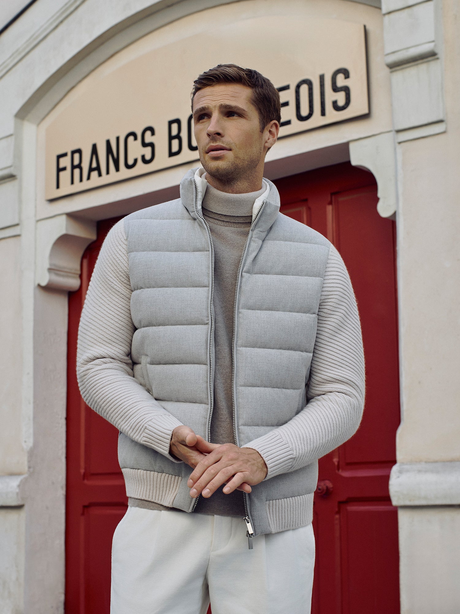 GIUBBINO IN FLANELLA E MANICHE IN MAGLIA GRIGIO CHIARO