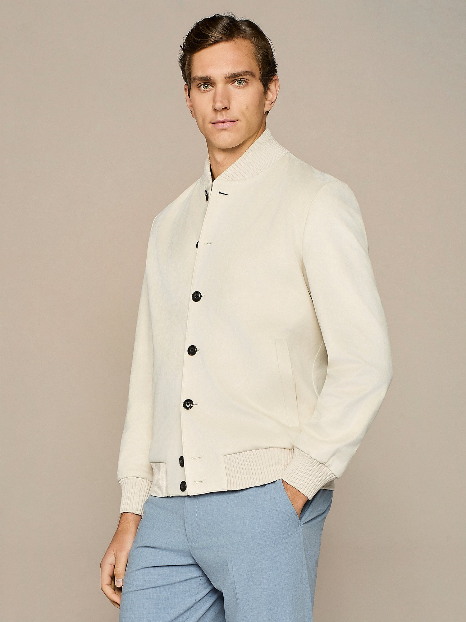 BEIGE ECO SUEDE BOMBER