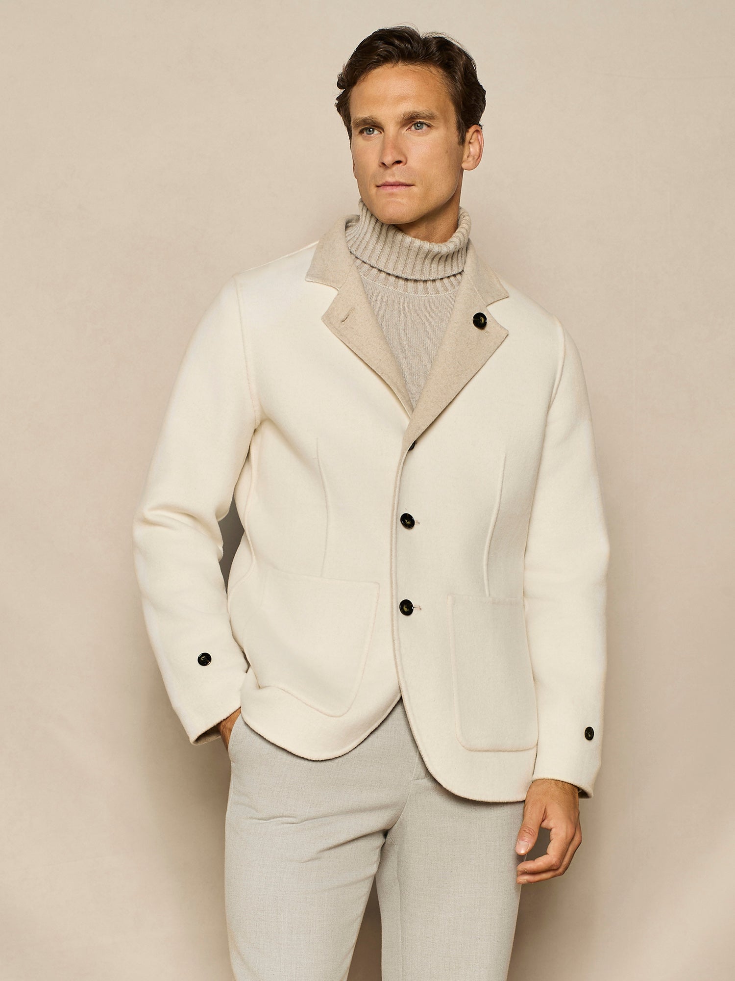 BEIGE NO STITCHING REVERSIBLE OVERJACKET