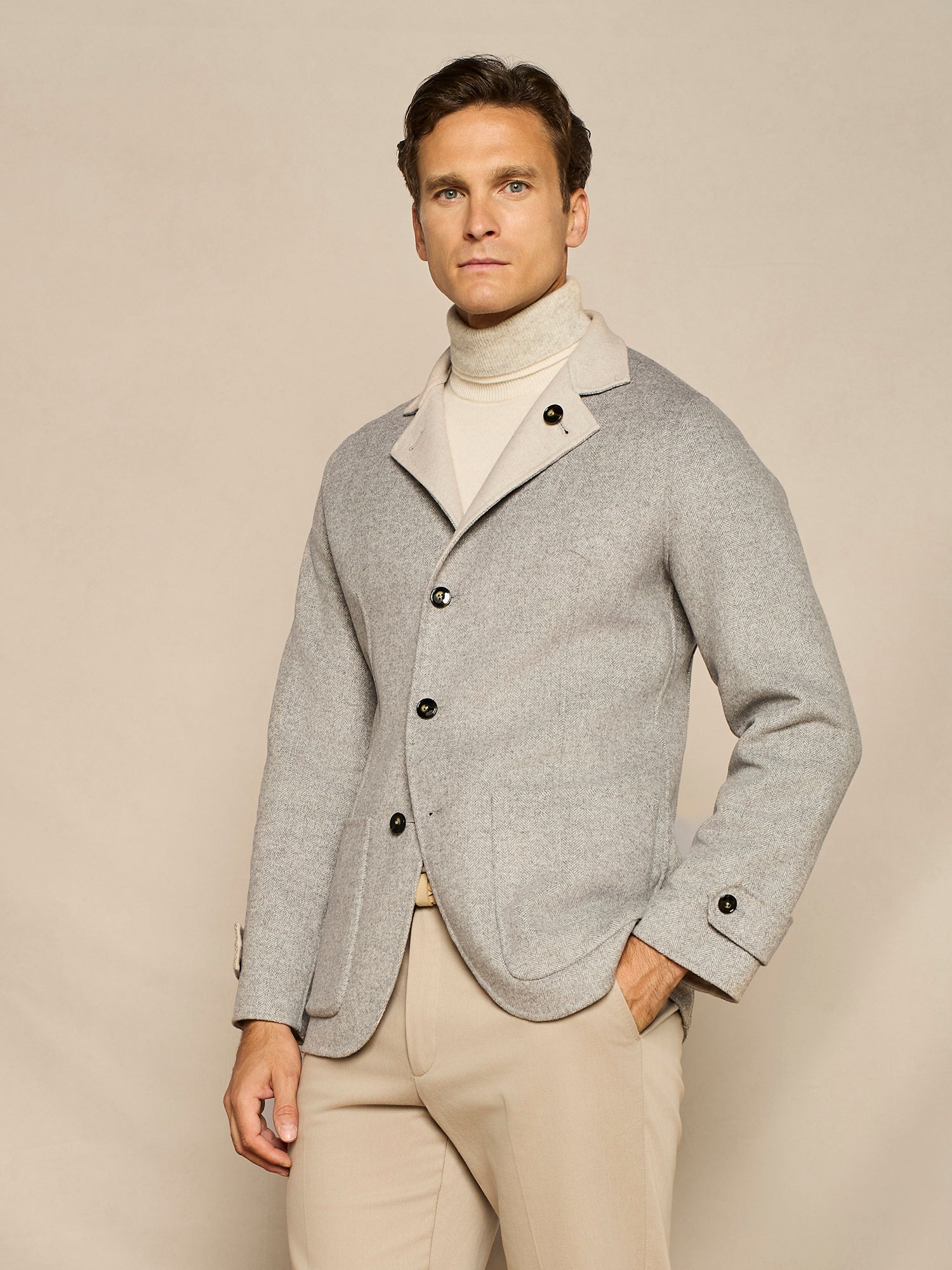 GREY HERRINGBONE REVERSIBLE OVERJACKET