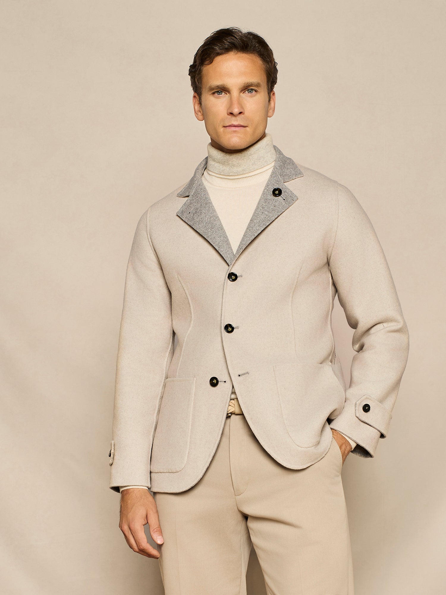 GREY HERRINGBONE REVERSIBLE OVERJACKET