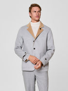 Overjacket da uomo grigio, collo dritto e chiusura monopetto, Paul Taylor