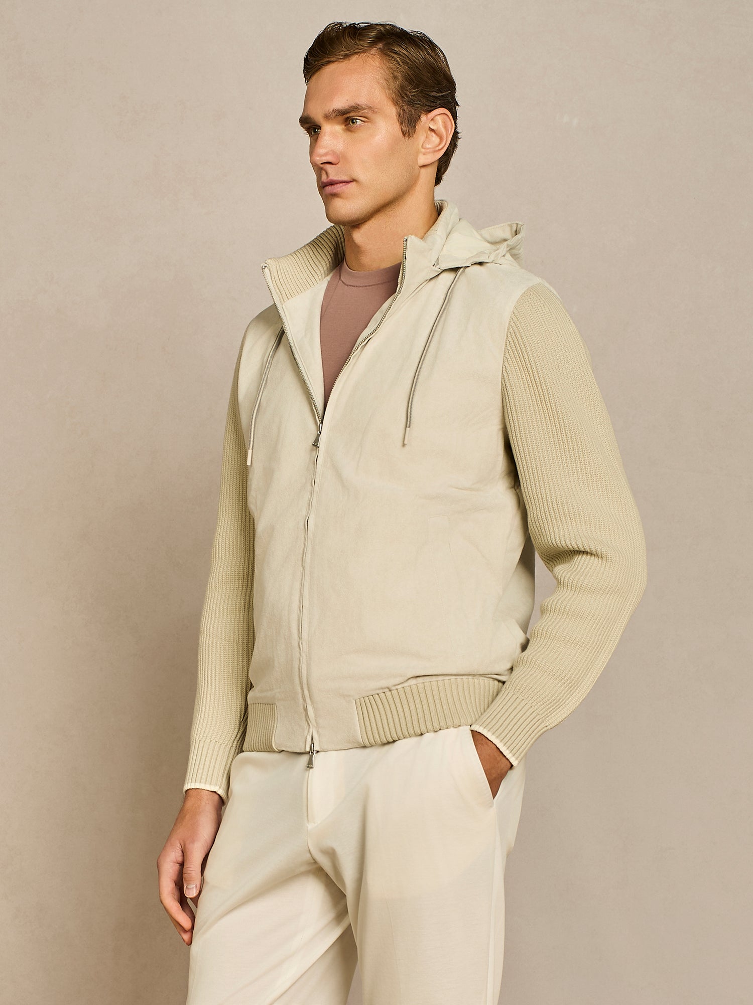 FLIGHT KNIT JACKET トップス ICE SUEDE JACKET WITH KNITTED SLEEVES