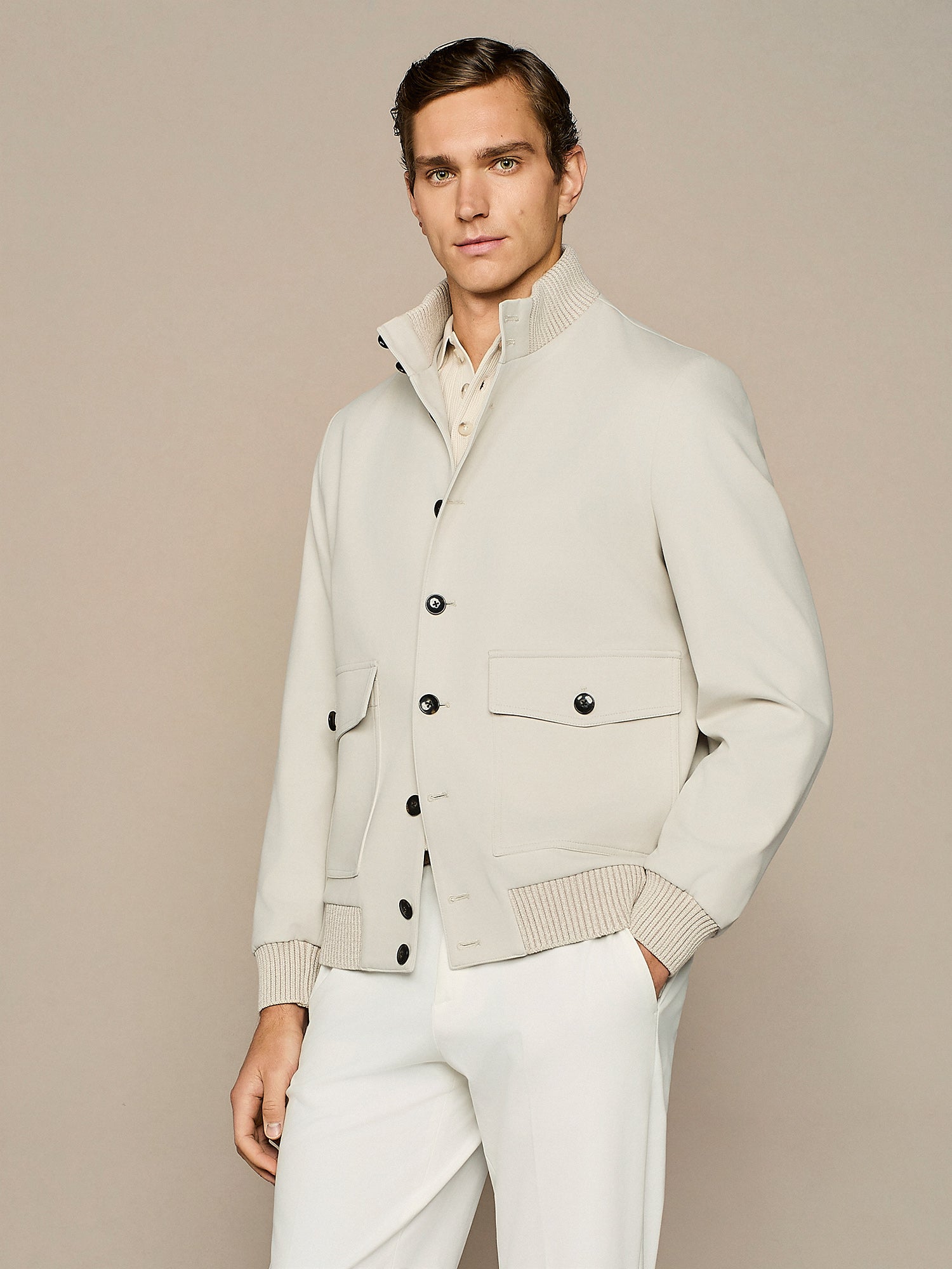 STONE PIQUET JERSEY BOMBER