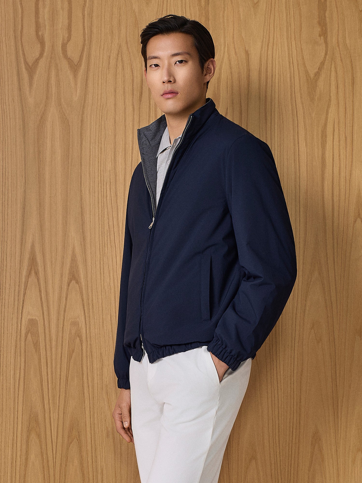 Blue reversible light weight nylon overjacket