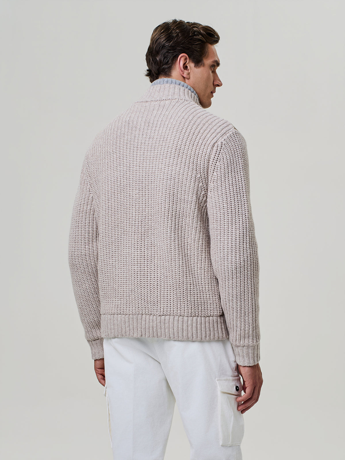 Bomber in eco suede e maglia taupe