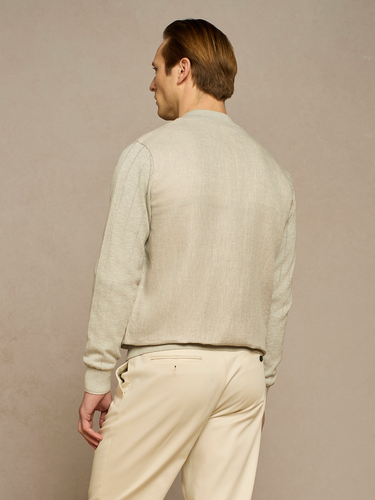 LIGHT GREY LINEN COLLEGE BOMBER