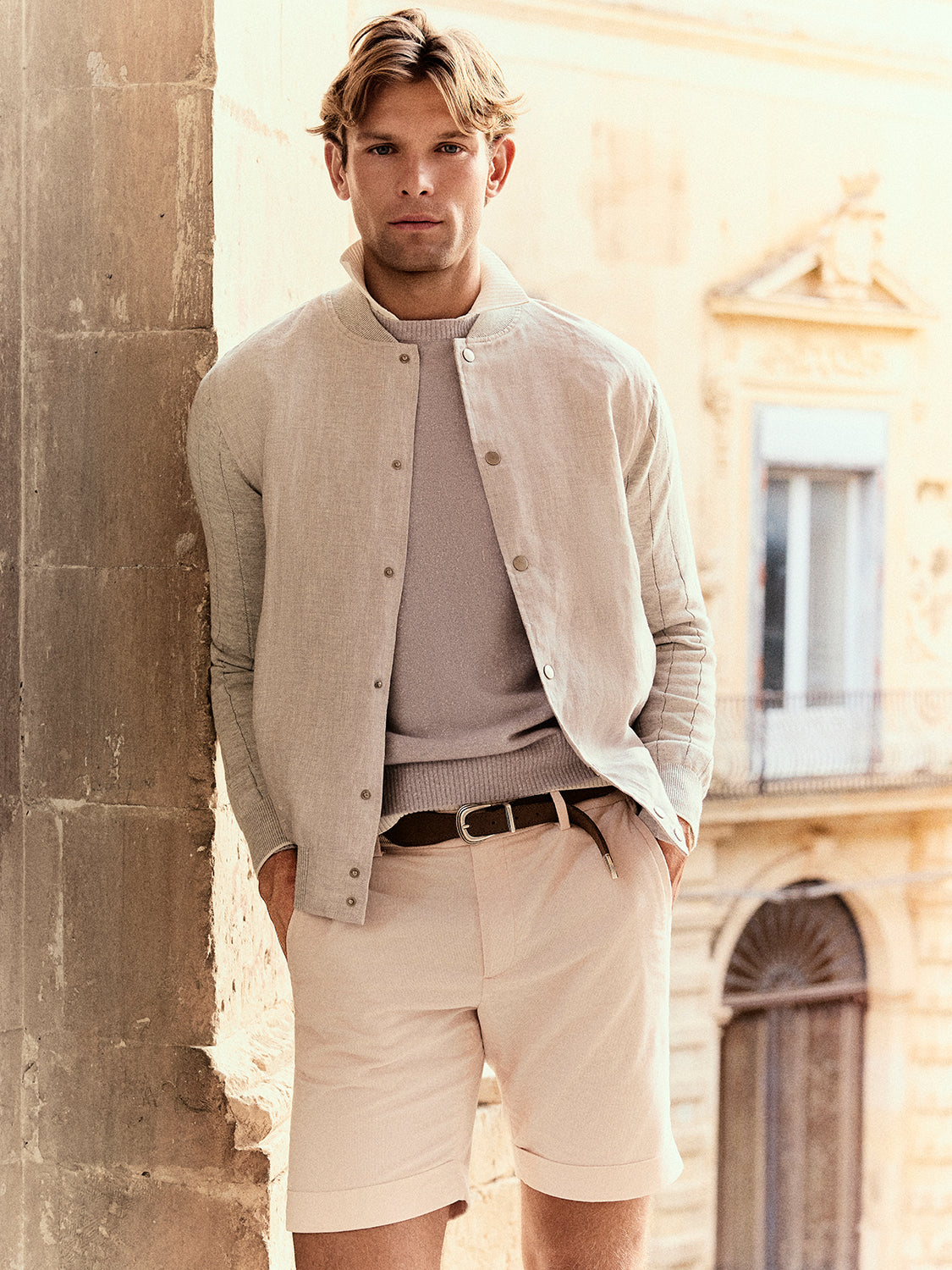 Bomber college in lino grigio chiaro