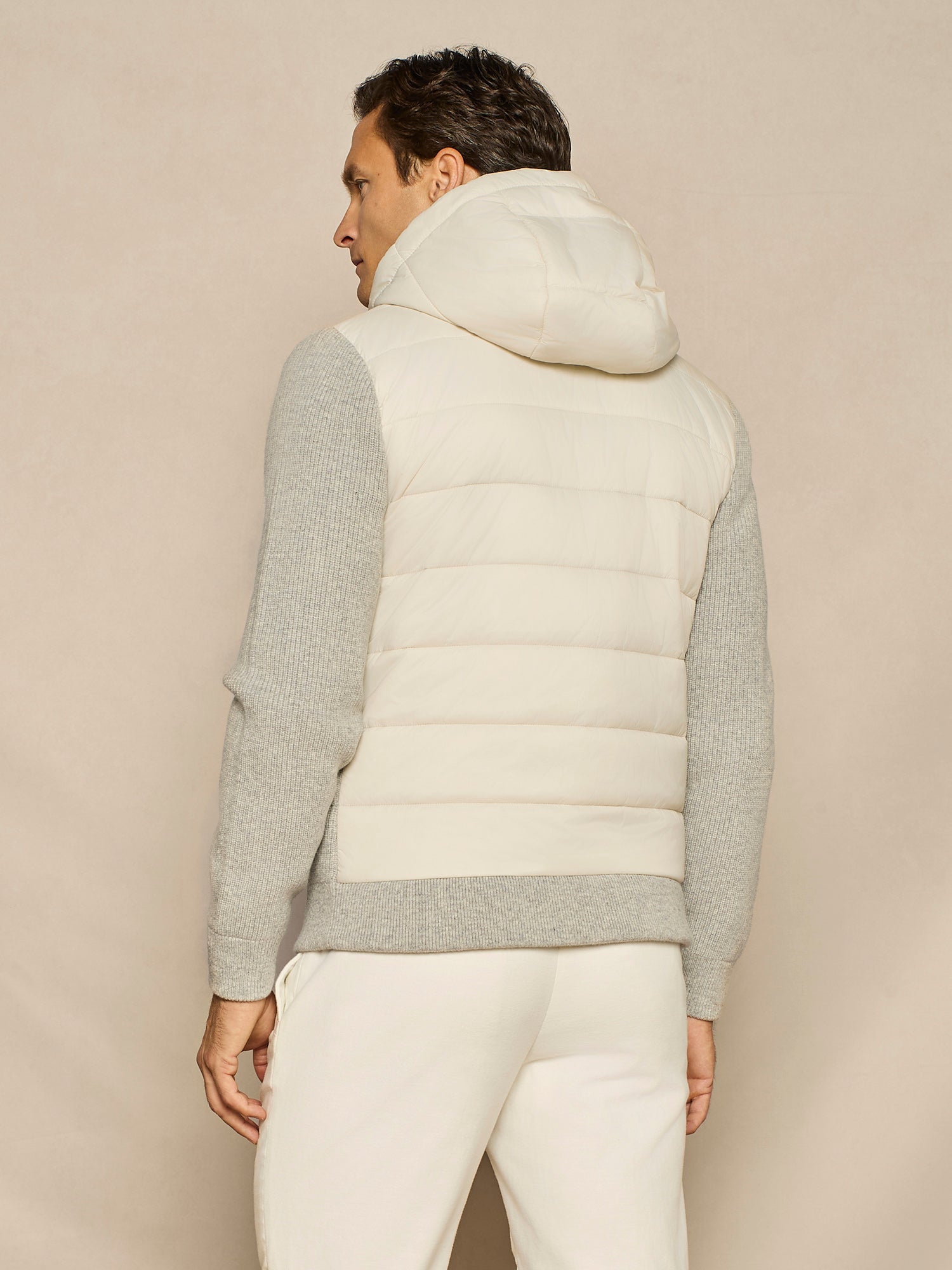 LIGHT GREY KNIT AND NYLON PADDED OVERJACKET