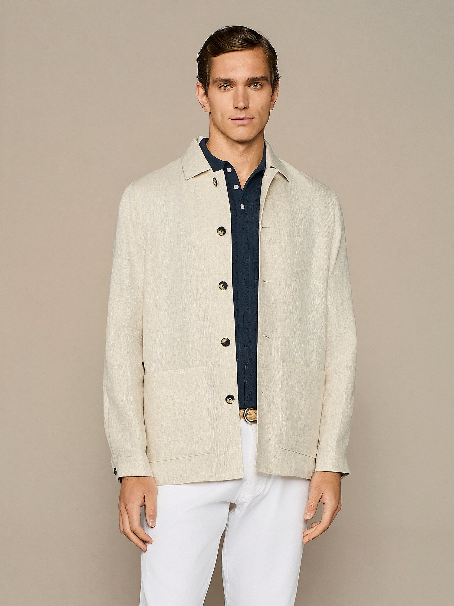 Giacca worker in lino beige