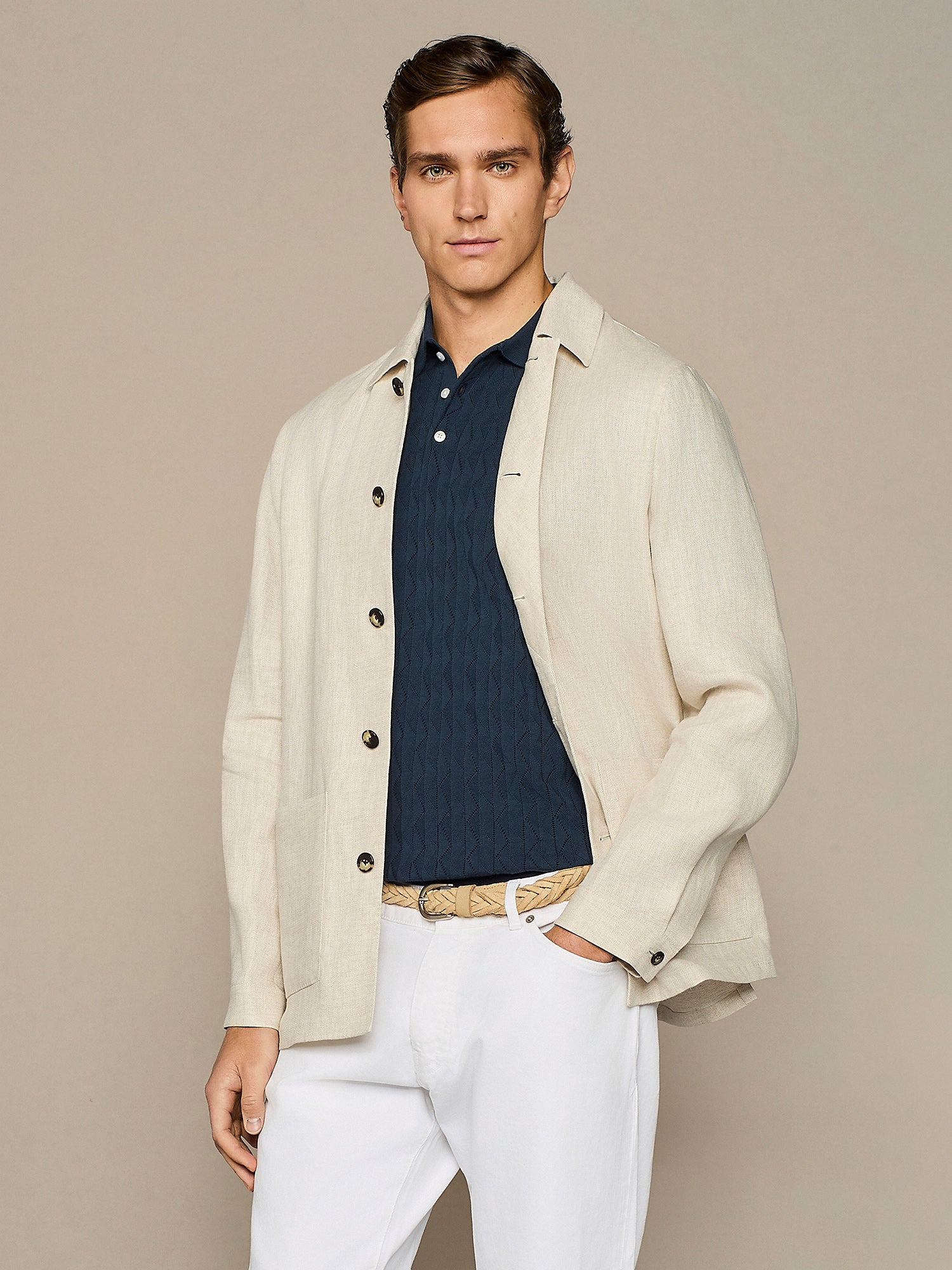 Giacca worker in lino beige