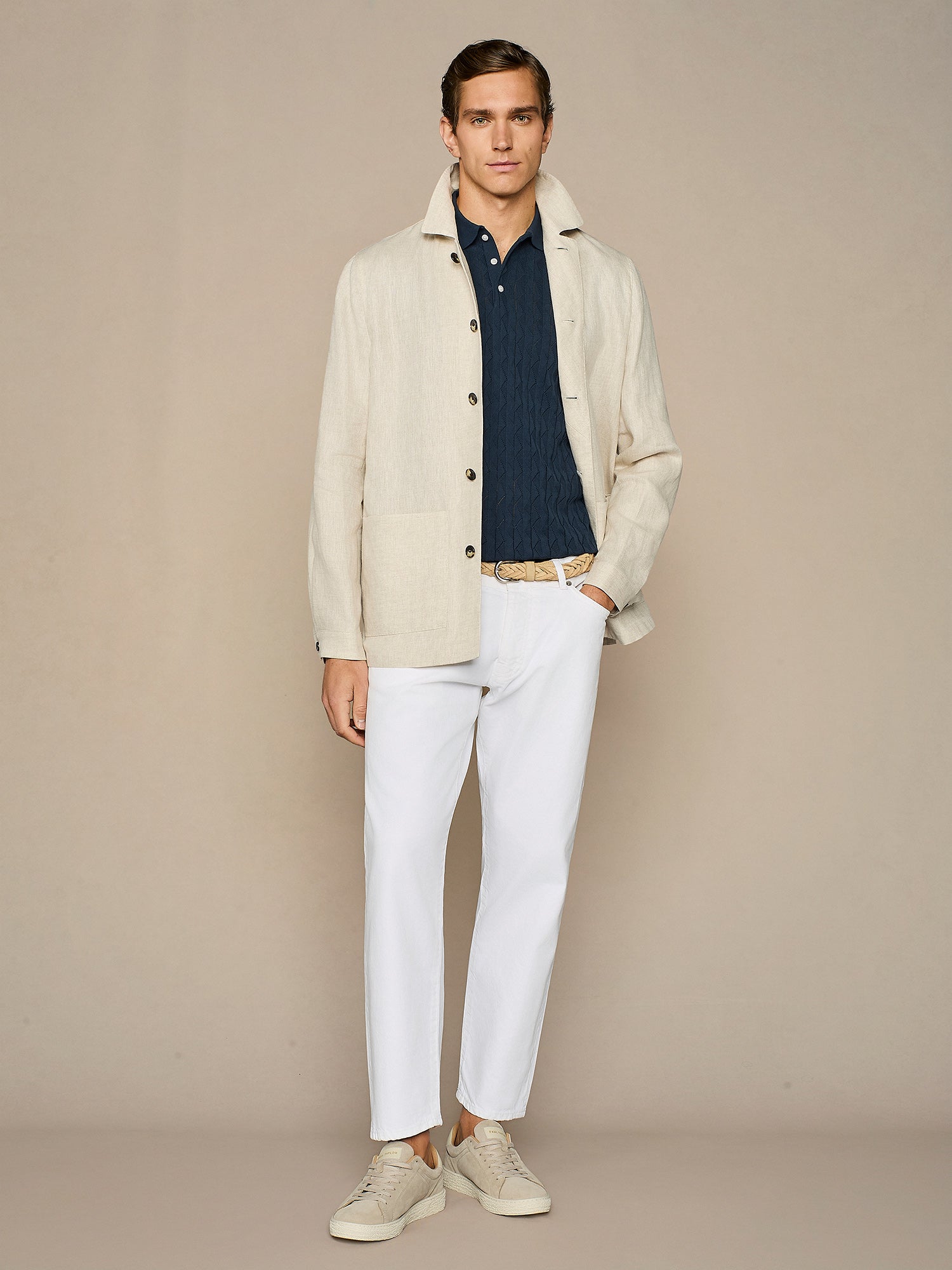 Giacca worker in lino beige