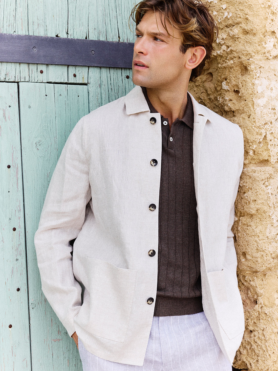 Beige linen worker jacket