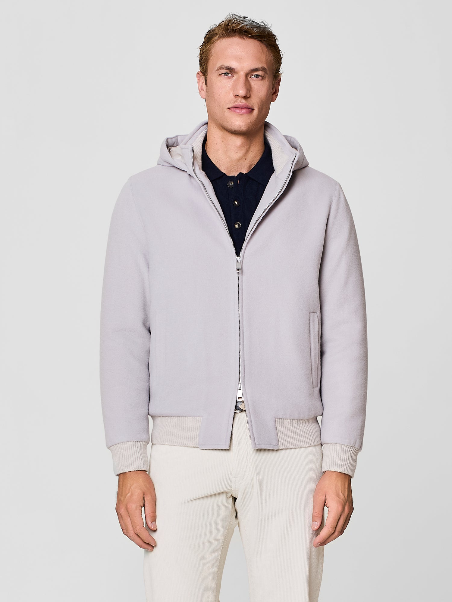 Stone velour padded bomber