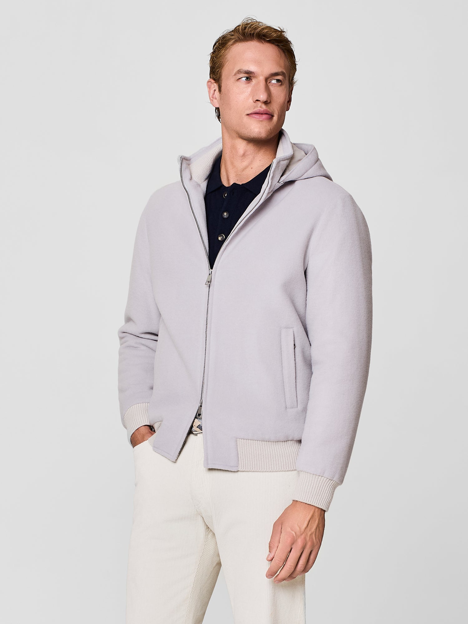 Stone velour padded bomber