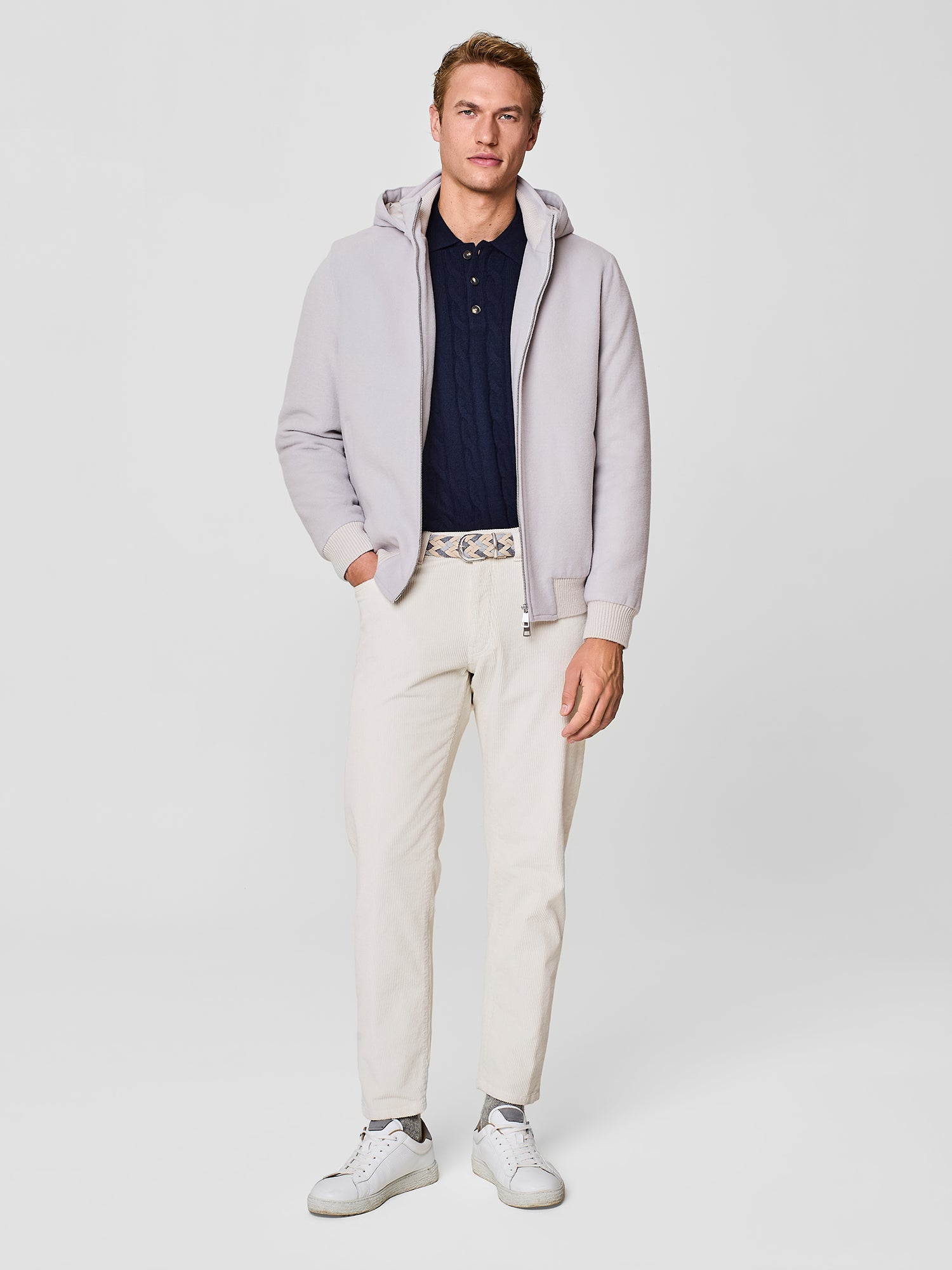 Stone velour padded bomber