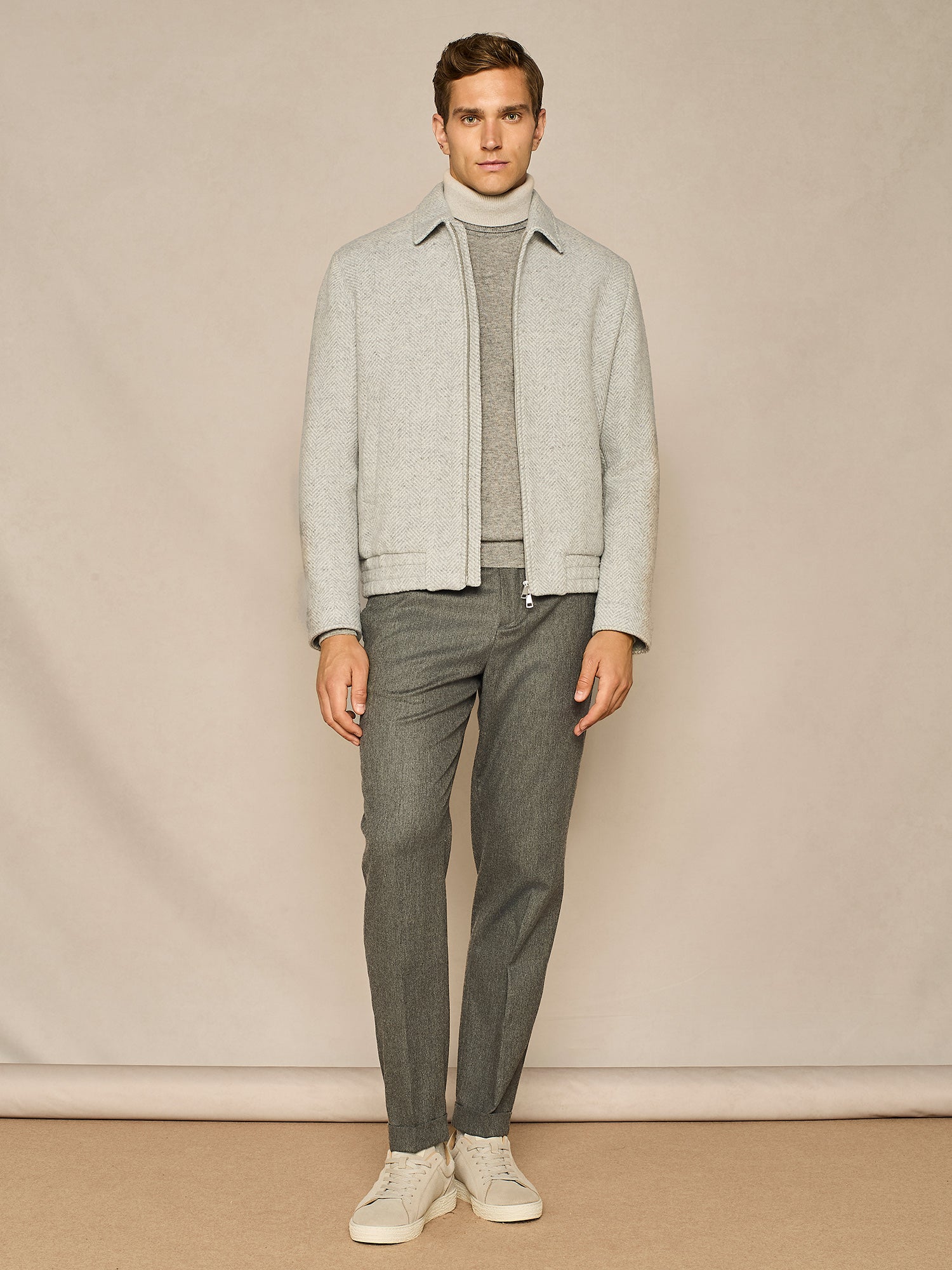 LIGHT GREY HERRINGBONE BOMBER 