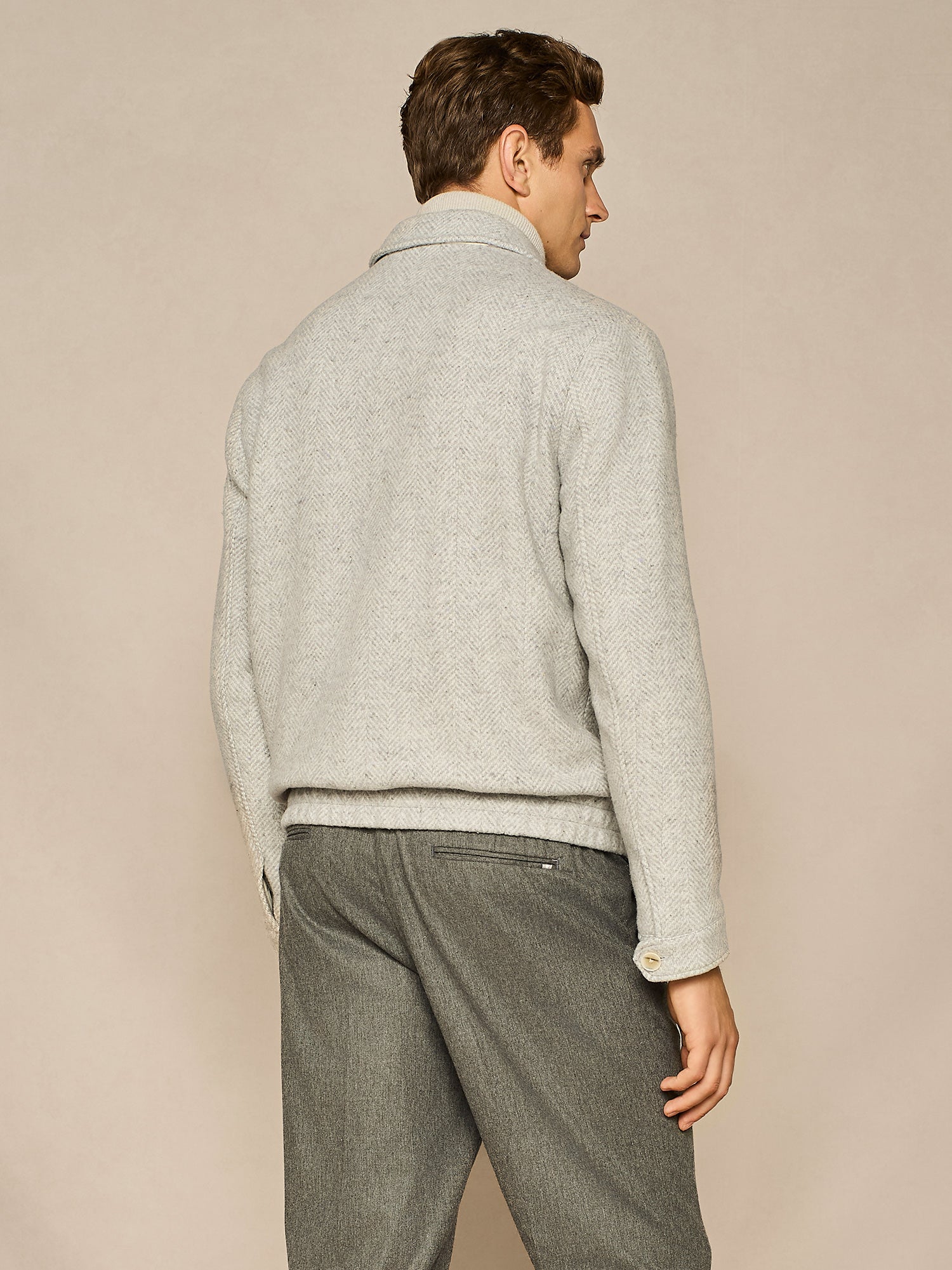 LIGHT GREY HERRINGBONE BOMBER 